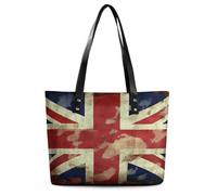 Vintage Union Jack British Flag Tote Bag Faux Leather Purses Satchel for Women Big Capacity Handbag Zipper Shoulder Bag