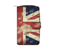 Vintage Union Jack British Flag Wallet Multifunctional Leather Wallets for Men Compact Long Wallet Credit Card Holder Passport Bag