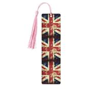 Vintage Union Jack British Flag Wooden Bookmarks 5pcs with Pink Tassels Handmade Double-Sided Printed Book Marks Page Markers Book Accessories Gift for Book Lovers Women Men