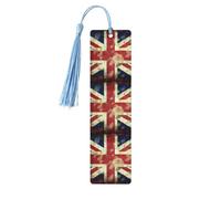 Vintage Union Jack British Flag Wooden Bookmarks 5pcs with Sky Blue Tassels Handmade Double-Sided Printed Book Marks Page Markers Book Accessories Gift for Book Lovers Women Men