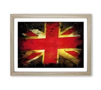 Vintage Union Jack Flag Great Britain Modern CB Framed Print | A3 Oak Framed Wall Art | Ready to Hang | Classic Flag Picture | Living Room Bedroom Lounge Office