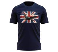 Vintage Union Jack Spitfire T Shirt for Men - WW2 Plane Aviation Design - United Kingdom Pride Tee for Him - British English Heritage Top - Patriot, S, Navy