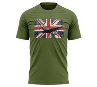 Vintage Union Jack Spitfire T Shirt for Men - WW2 Plane Aviation Design - United Kingdom Pride Tee for Him - British English Heritage Top - Patriot, S, Military Green