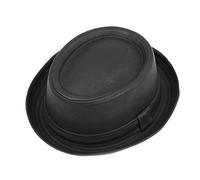 Vintage Unisex Pork Pie Trilby Hat Black Faux Leather Breaking Bad Heisenberg Style [Black,M (57 CM)]
