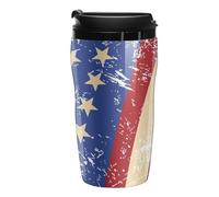 Vintage United States Flag Coffee Cup Travel Mug with Leakproof Lid Double Wall Tumbler Water Bottle 250ml