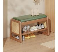 Vintage Upholstered Wooden Shoe Bench with Storage - Padded Seat Cushion for Bedroom Bathroom Hallway Foyer Living Room - Green 100x35x40cm (39.4x13.8x15.7in)