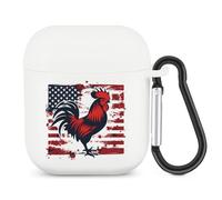 Vintage US Flag Cock Fight Bluetooth Headset Cover Earbuds Case TPU Headphone Protective Compatible with Airpods 1/2 White-Color
