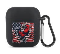 Vintage US Flag Cock Fight Bluetooth Headset Cover Earbuds Case TPU Headphone Protective Compatible with Airpods 1/2 Black-Color