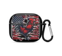 Vintage US Flag Cock Fight Bluetooth Headset Cover Hard Shell Earbuds Case Protective Cover Compatible with Airpods 3