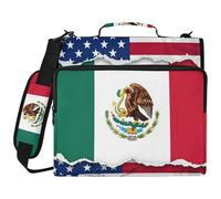Vintage Us Mexican Roots Flag 3 Ringing Zipper Binder with Handle and Removable Shoulder Strap Easy to Carry Document Organizer Suitable for Middle School
