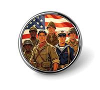 Vintage US Military Soldiers Patriotic Round Badge Pin Printed Brooch Pins | Funny Button Badges Decorative Clothing Accessory Gifts for Backpack Hat