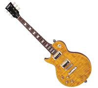 VINTAGE V100AFD Reissued Electric Guitar ~ Left Hand Flamed Amber