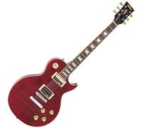 VINTAGE V100T ReIssued Electric Guitar ~ Flamed Trans Wine Red