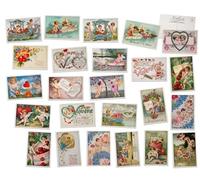 Vintage Valentine Postcards - 24 Retro Valentine's Day Postcards - Assorted Cherub Love Designs - Old Fashion Valentine Cards Printed on Antique Textured Style Cardstock - Great for Valentine's Day
