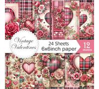 Vintage Valentine Scrapbook Paper Pad - 24 Sheets 6in Pink Love Hearts Patterns Designed Decoupage Supplies for Journals Folded Cardstock DIY Crafts Origami Gift Wrapping Material