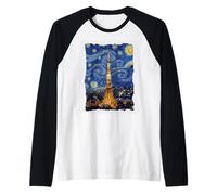 Vintage Van Gogh Tokyo Tower Starry Night Art Raglan Baseball Tee