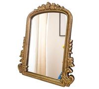 Vintage Vanity Makeup Mirror, Gold Arched Tabletop Mirror for Makeup and Room Decor, Antique Decorative Standing Mirror with Carved Frame, Desk Mirror for Bedroom, Living Room, Dresser 11.8"x9.6"