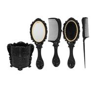 Vintage Vanity Set: Hand Mirror, Detangling Hair Brush, Wide Tooth Comb, Rat Tail Comb, and Holder for Girls Vanity or Bathroom Counter Vintage Hair Brush, Set