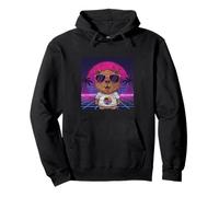 Vintage Vaporwave 80s Retro Sunset Palm Tree Capybara Pullover Hoodie