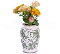 Vintage Vase for Flowers,Green Chinoiserie Ceramic Vase,Rustic Farmhouse Cracked Vases,for Flower Arrangement,Living Room, Office, Shelf, Fireplace Tables,Centerpieces,Chinoiserie Pottery Decor(B)