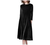 Vintage Velvet Dress for Women UK Plus Size Long Sleeve Maxi Dresses Casual Loose Fit Dress Elegant Bridesmaid Dress Ladies Solid Color Midi Dress Black