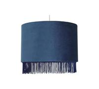 Vintage Velvet Drum Shade with Fringe Tassel Trim Easy Fit Ceiling Pendant Light Shade (Navy Blue, 23cm)