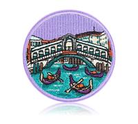 Vintage Venice Rialto Bridge Gondola Embroidered Iron On Patch