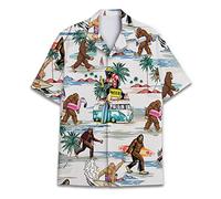 Vintage Version Funny Hawaiian Horror Halloween Tropical Flower Beach Gift Casual Short Sleeve Button Shirt, Bigfoot 3, XL