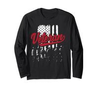 Vintage Veteran US Flag Fathers Day Long Sleeve T-Shirt