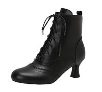 Vintage Victorian Boots for Women,Mid Calf Lace up Round Toe Vintage Granny Renaissance Fall Winter Booties 70s Vintage Lace Up Mid Calf Casual Kitten Heel Ankle Boots