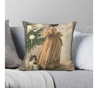 Vintage Victorian Christmas Square Pillowcase Polyester Linen Velvet Pattern Zip Decorative Throw Pillow Sofa Cushion Cover