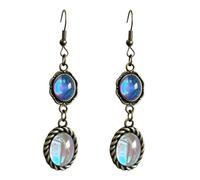 Vintage Victorian Crystal Glass Dangle Earrings, Punk Boho Blue Purple Oval Earrings, Mystic Witch Satin Demon Earrings, Halloween Costume Accessories, Large, Metal, No Gemstone