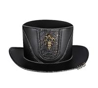 Vintage Victorian Flat Top Hat Steampunk Round Cap Show Headwear Masquerade Accessories Role Play Party Props Hat Steampunk Knight Costume