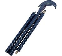 Vintage Victorian Folding Walking Stick, 36 Inches, Twisted Wood Design, Brass Handle with Raven Top, Navy Blue