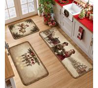 Vintage Victorian Seasonal Theme Angel Christmas Kitchen Rugs Sets of 3 | Vintage Victorian Style, Kitchen Runner Rugs, Seasonal Home Accents, Festive Kitchen Decor, Soft Flannel Surface