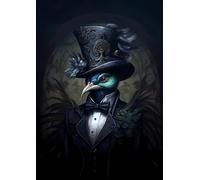 Vintage Victorian Style Gothic Peacock - vivid A4 art print (PRINT ONLY) 29.7 x 21 cms