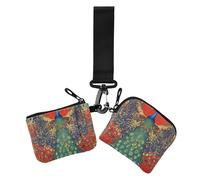 Vintage Victorian-style Peacock Flower Pattern Splendid Colors Women's Coin Wallet Card Holder Mini Fashion Credit Card Wallet Case with Keychain for Work Travel 2 Pcs, vintage Victorian-style peacock