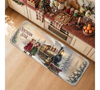 Vintage Victorian Winter Train Theme Steam Kitchen Rugs 16x47 Inch | Vintage Train Motifs, Kitchen Mats For Floor, Victorian Winter Scenes, Seasonal Home Accents, Traditional Holiday Themes