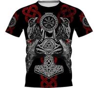 Vintage Viking Classic Raven Men's T-Shirt, Casual Harajuku 3D Print Comfort Plus Size Short Sleeve, Gift for Your Viking Friends. Black