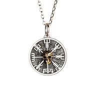 Vintage Viking Skull Necklace 925 Sterling Silver Copper Pendant Norse Amulet Protection Jewelry with 3Mm 23.6in Silver O Chain Retro Punk Style(Pendant+silver chain)