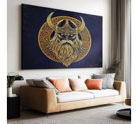 Vintage Viking Warrior Helmet Runes Wall Art Decor Canvas Painting, Modern Pictures Printed Poster Artwork Wall Art for Living Room Bathroom Bedroom Decoration 59 x 39 Inch (150 x 100 cm)