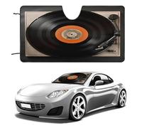 Vintage Vinyl Record Car Windshield Sun Shade - Reflector Sunshade Offers Ultimate Protection for Car Interior, Cool Reflective Sun Blocker Fits Small Sedans, Mini SUVs 55"x30"