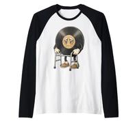 Vintage Vinyl Record Elder Character Classic Music Nostalgia Raglan Baseball Tee