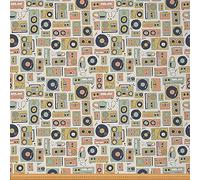 Vintage Vinyl Record Outdoor Fabric by The Yard Musical Instrument Earphones Radio Speaker Upholstery Fabric for Chairs Musical Fabricfor Home DIY Projects 1 Yard (L92*W150cm) Orange