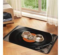 Vintage Vinyl Record Pet Feeding Mat Absorbent Pu Leather Dog Cat Food Mats Contain Spills Protects Floors, Anti-Slip Rubber Backing Dog Bowl Mats Easy Clean Pet Placemats 30x45cm