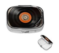 Vintage Vinyl Record Pill Box 2 Compartment Medicine Pill Organizer Square Pill Case for Purse & Pocket Travel Pillbox Portable Metal Medicine Vitamin Fish Oil Organizer Unique Gift