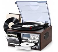 Vintage Vinyl Record Player, 33/45/78 RPM, Bluetooth Streaming | 3 Speed Turntable Music Centre, Plays Vinyl Records, CD and Cassette Playback, for Home Use
