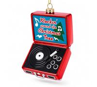 Vintage Vinyl Record Player Blown Glass Christmas Ornament