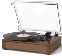Vintage Vinyl Record Player with Bluetooth & Built-in Stereo Speakers, 3-Speed Belt-Drive Turntable with Auto Stop, RCA Output & AUX in/Out, Classic Walnut Wood