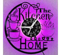 Vintage Vinyl Record Wall Clock, Unique Silent Kitchen Heart of Home Theme Clock, Coffee Bar Decor, Kitchen Living Room Decor, Christmas Valentine'S Day, New Year Gift for Women Wife (With LED, B)